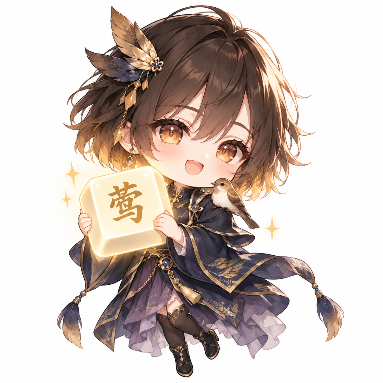 Q版夜莺捧着莺字键帽